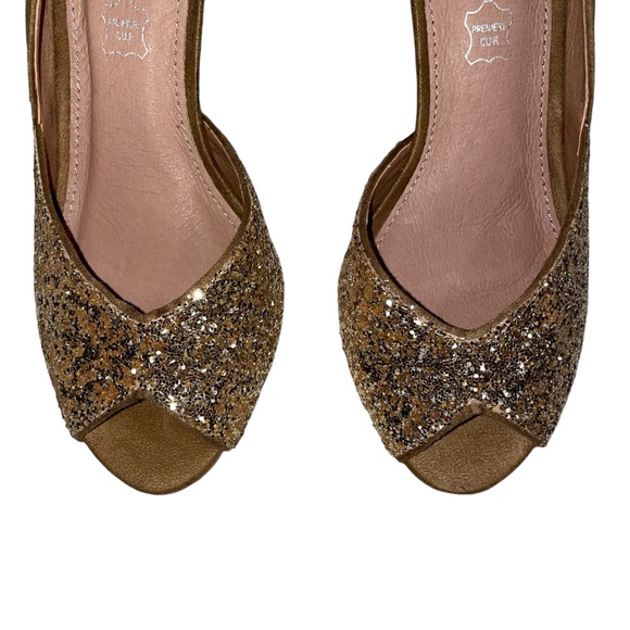 Vanessa Wu Diane camel and gold peep-toe pumps Women’s Heels Size 36 or US 6 NWT - Picture 9 of 16